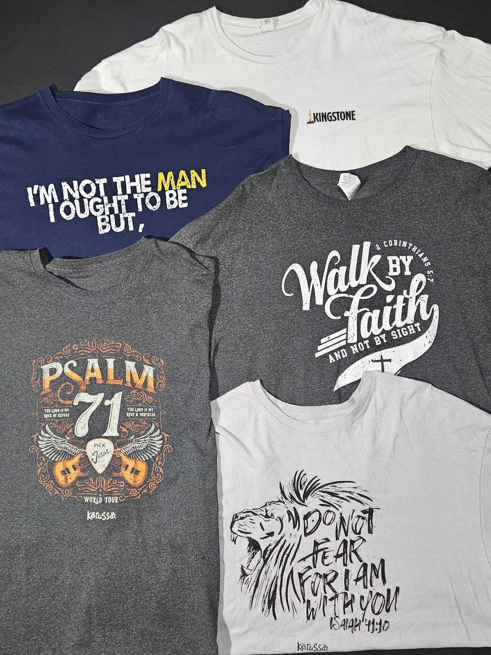 Men's Kerusso Christian Graphic Tee Shirt Lot of 5 Faith - Bible Verse - XXL